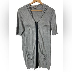 D2- Gray long lightweight hooded zip up top Large BCBGeneration